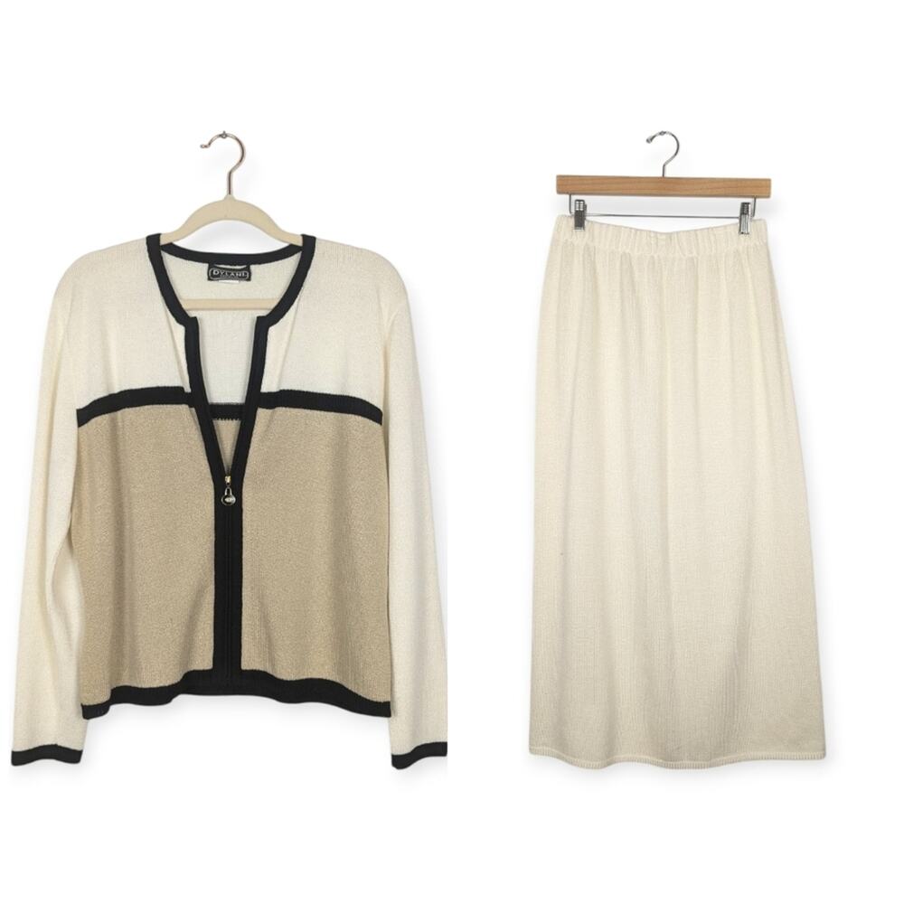 Vintage Dylani Acrylic Two-Piece Cream & Tan Sweater Set Size L